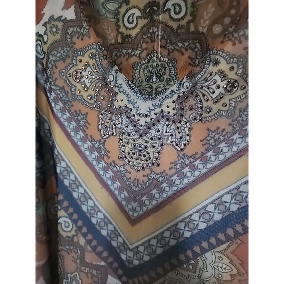 One World Womens XL Geometric Paisley Print Tshirt Tunic Top NWT B7 Rhinestone - Picture 3 of 8